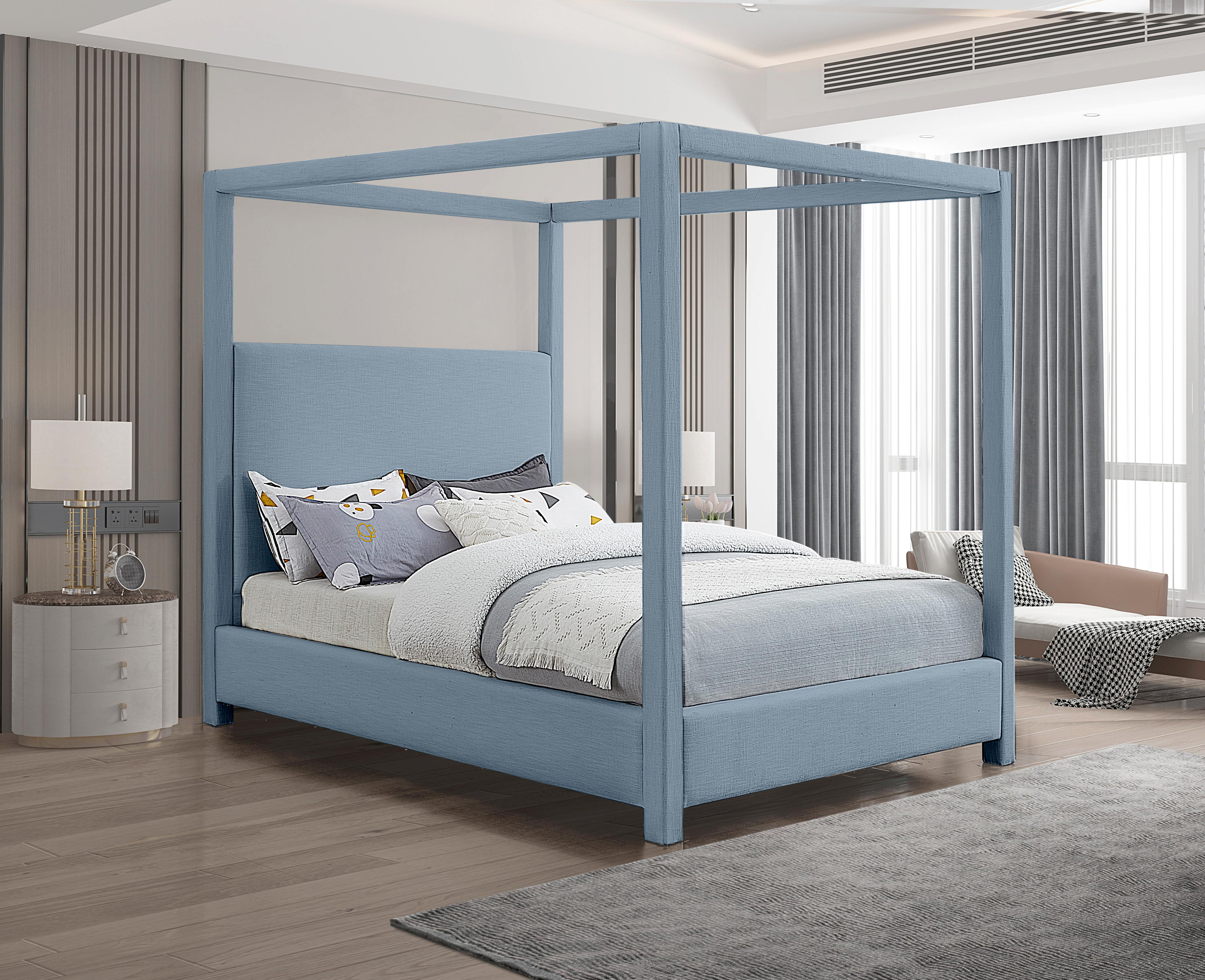 Emet Skyblu Linen Textured Fabric Upholstered Full Bed