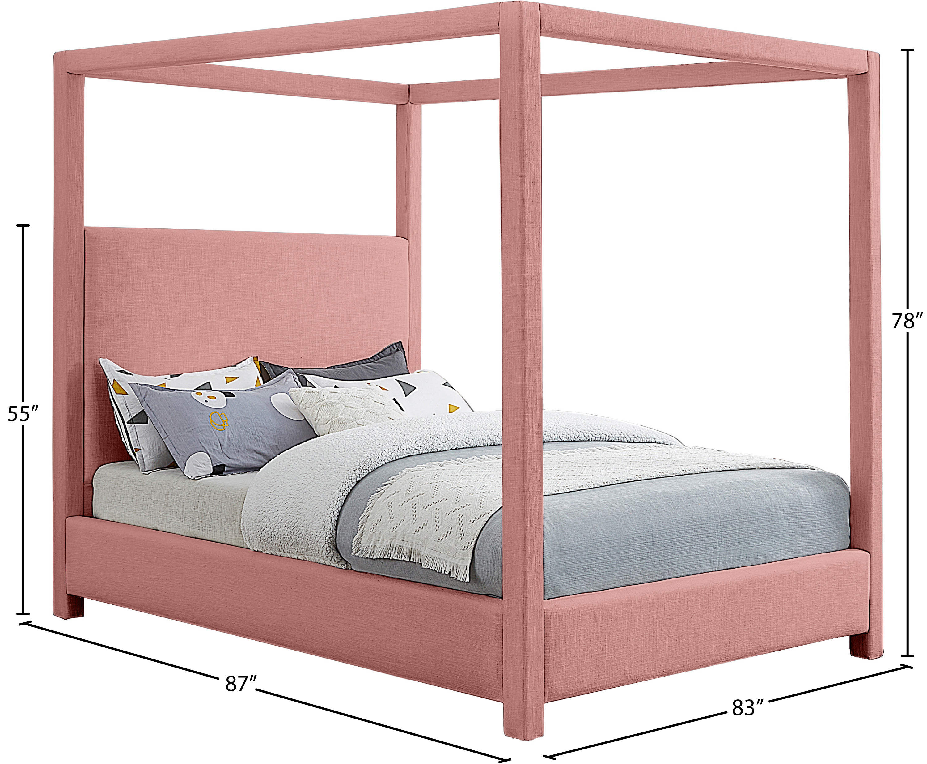 Emet Pink Linen Textured Fabric Upholstered King Bed