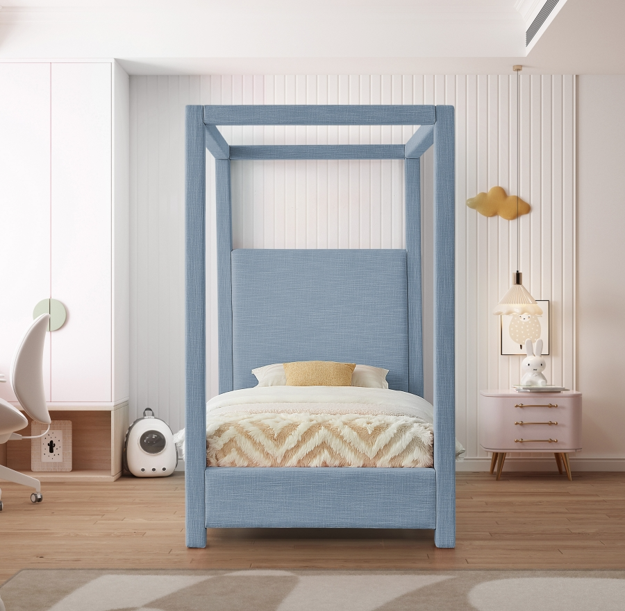 Emet Skyblu Linen Textured Fabric Upholstered Twin Bed