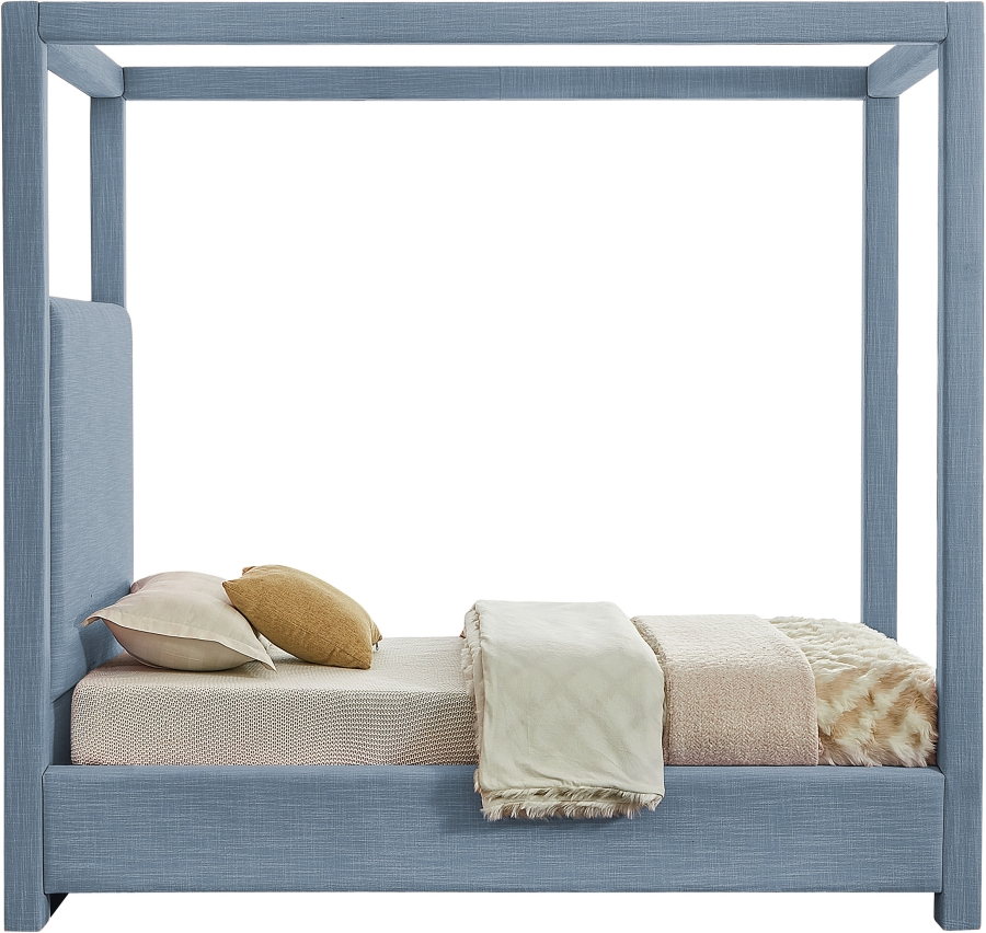 Emet Skyblu Linen Textured Fabric Upholstered Twin Bed