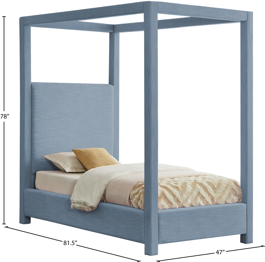 Emet Skyblu Linen Textured Fabric Upholstered Twin Bed