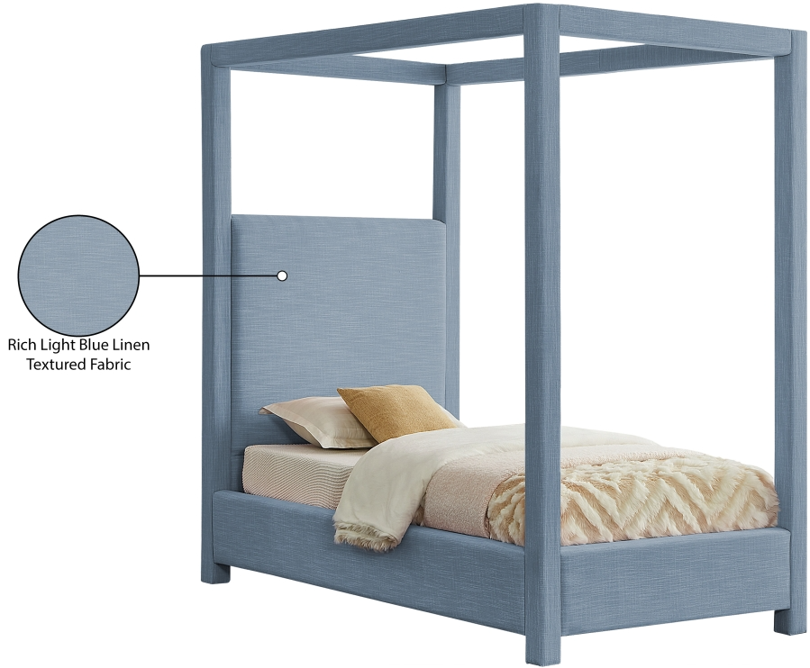 Emet Skyblu Linen Textured Fabric Upholstered Twin Bed