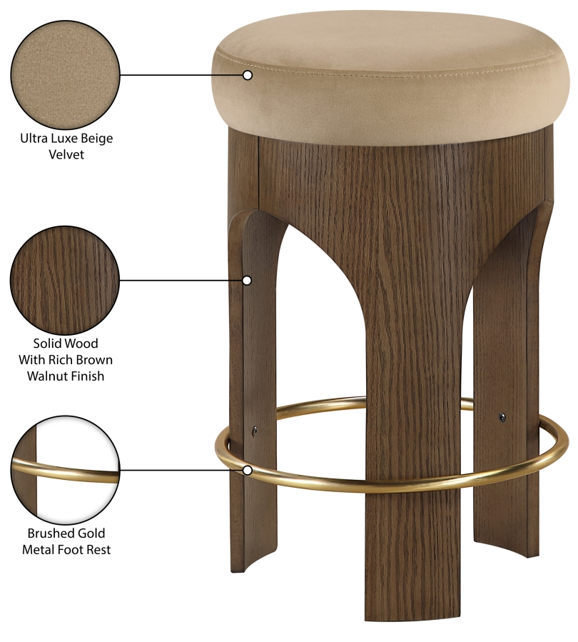 Bucatini Walnut Beige Counter Stool