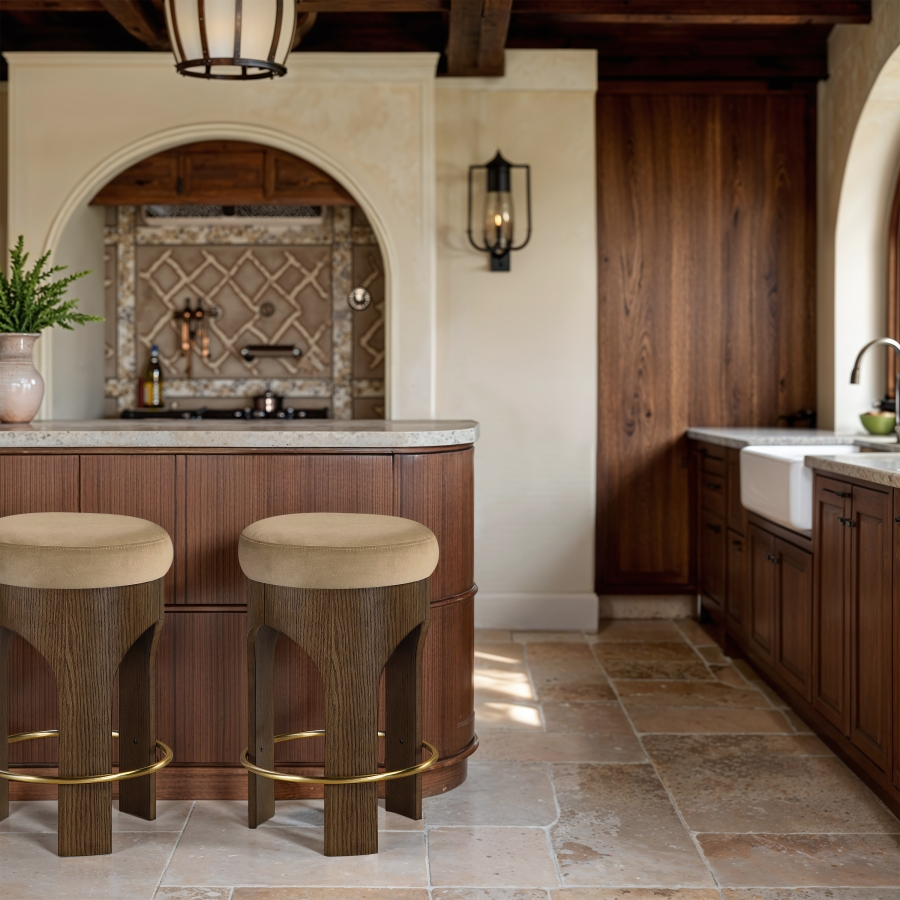 Bucatini Walnut Beige Counter Stool