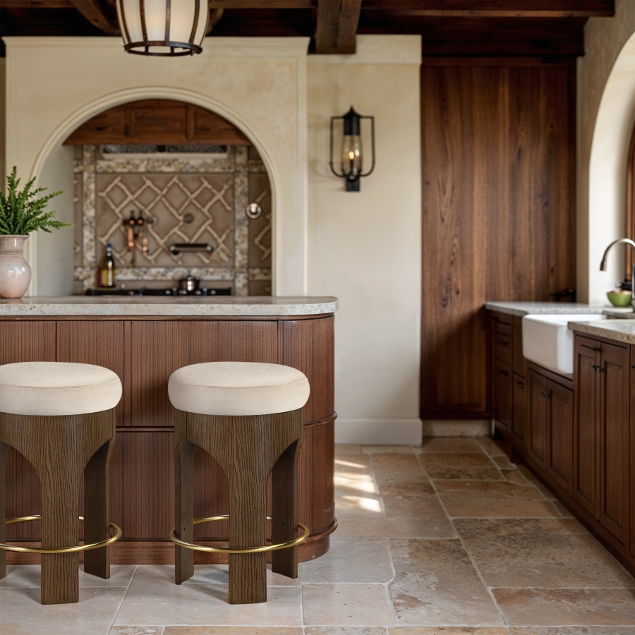 Bucatini Walnut Cream Counter Stool