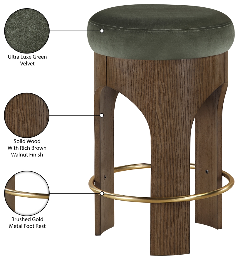 Bucatini Walnut Green Counter Stool
