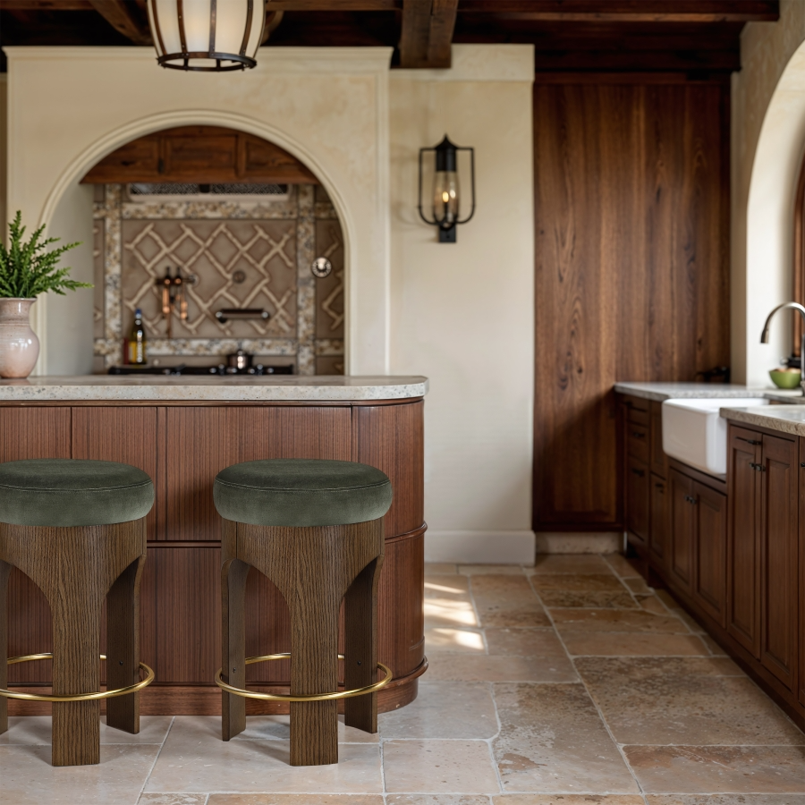 Bucatini Walnut Green Counter Stool