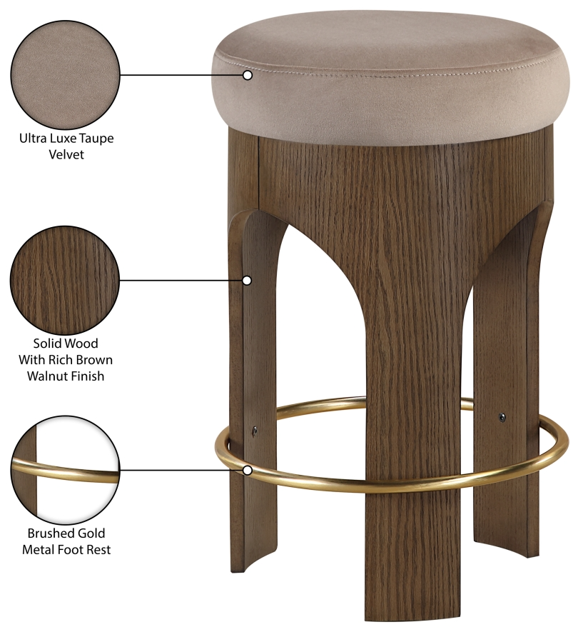 Bucatini Walnut Taupe Counter Stool