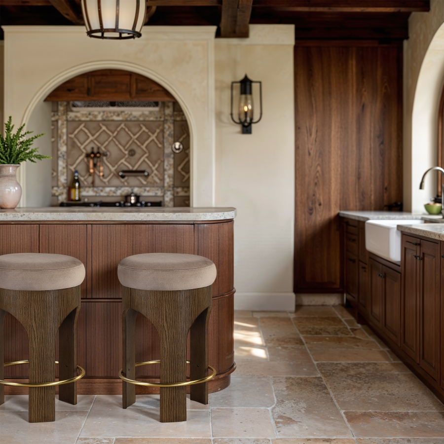 Bucatini Walnut Taupe Counter Stool