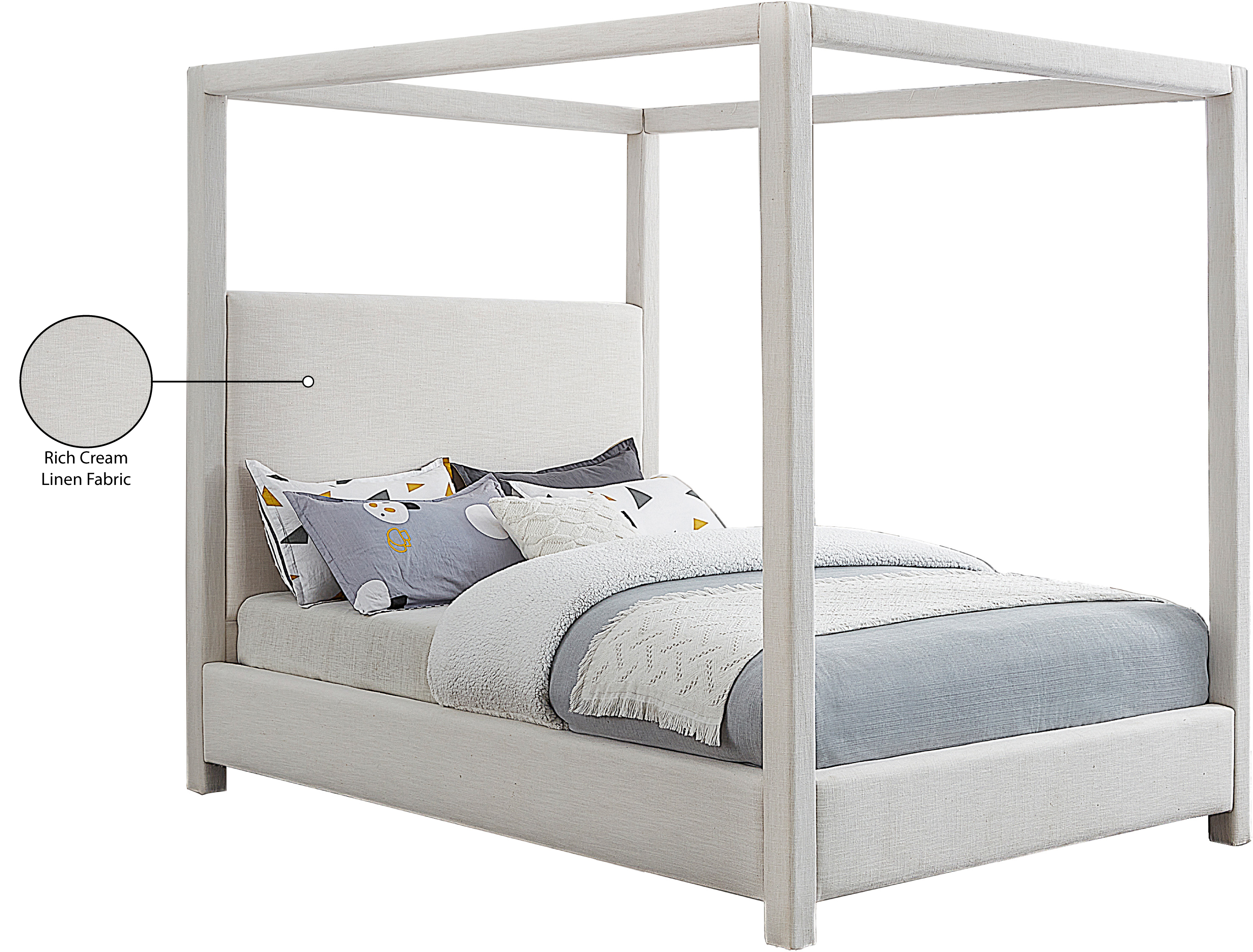 Emet Cream Linen Textured Fabric Upholstered King Bed