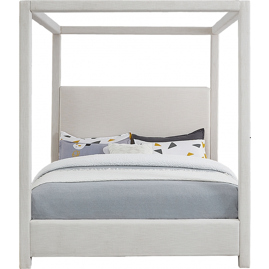 Emet Cream Linen Textured Fabric Upholstered Queen Bed
