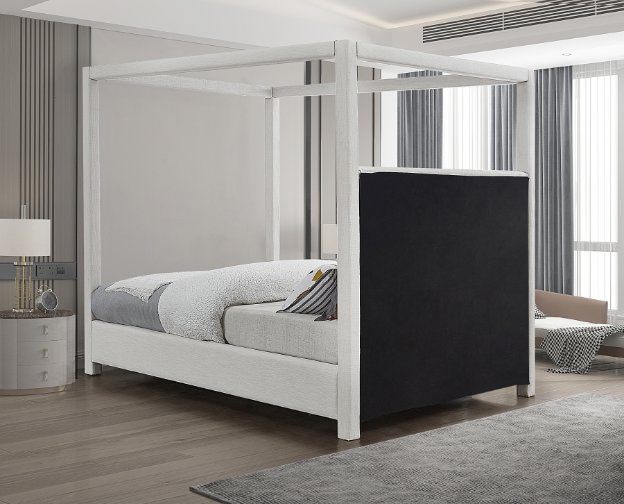 Emet Cream Linen Textured Fabric Upholstered King Bed