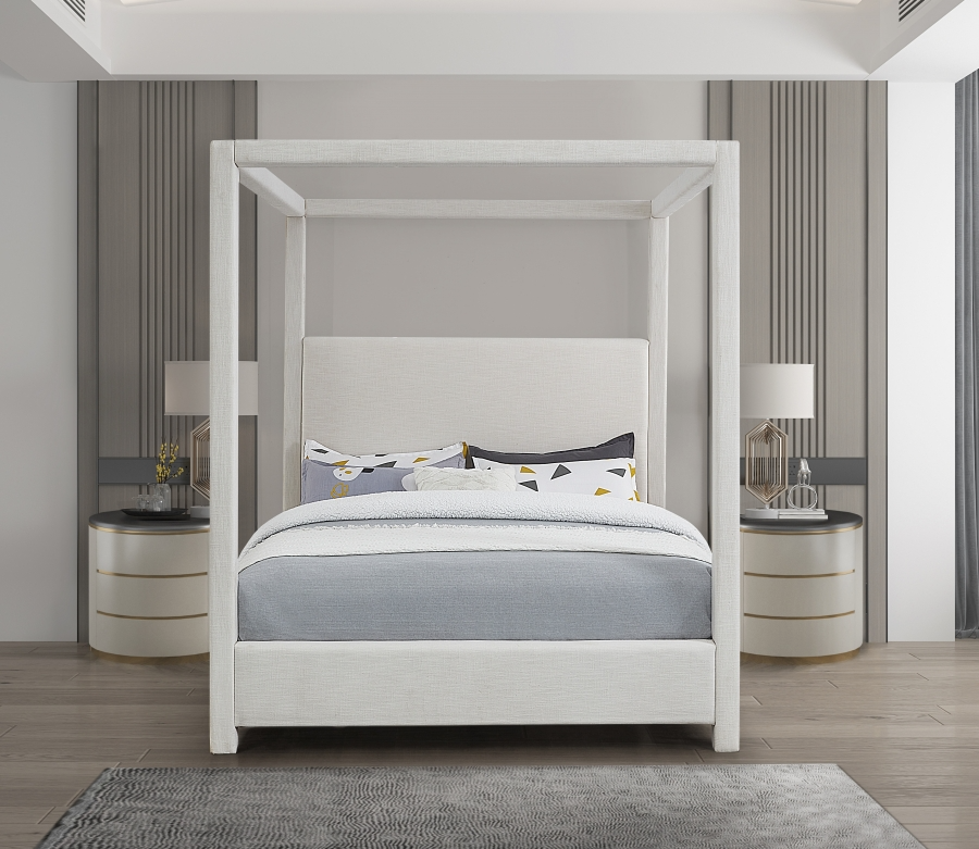 Emet Cream Linen Textured Fabric Upholstered Queen Bed