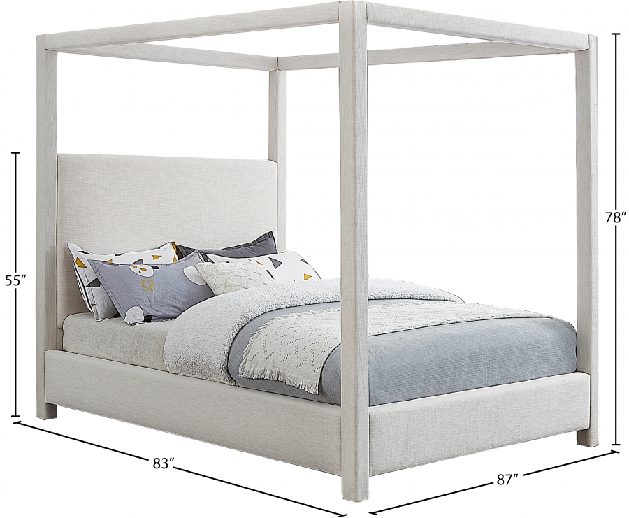 Emet Cream Linen Textured Fabric Upholstered King Bed
