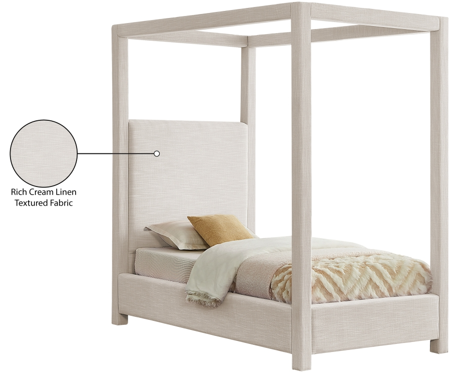 Emet Cream Linen Textured Fabric Upholstered Twin Bed