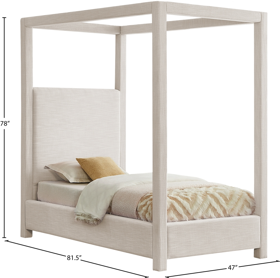 Emet Cream Linen Textured Fabric Upholstered Twin Bed