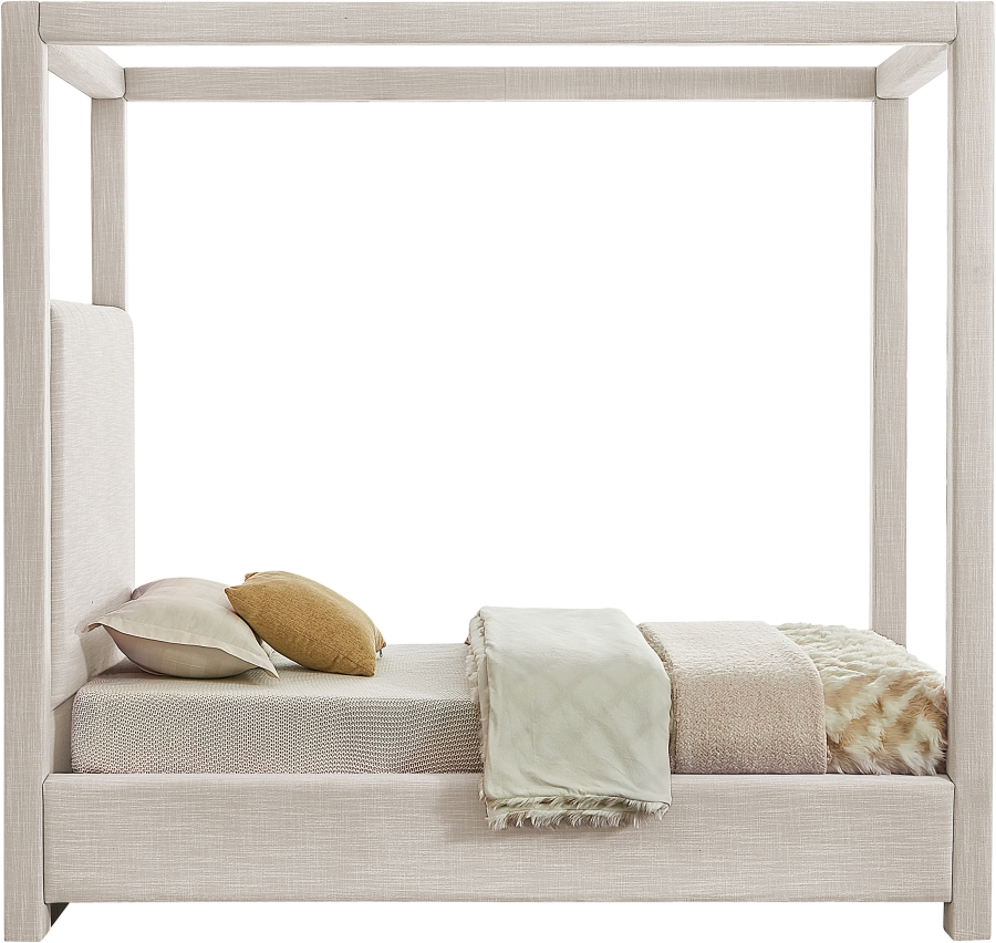 Emet Cream Linen Textured Fabric Upholstered Twin Bed