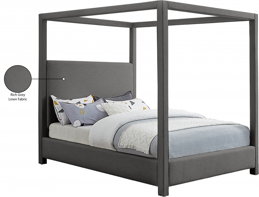 Emet Grey Linen Textured Fabric Upholstered King Bed