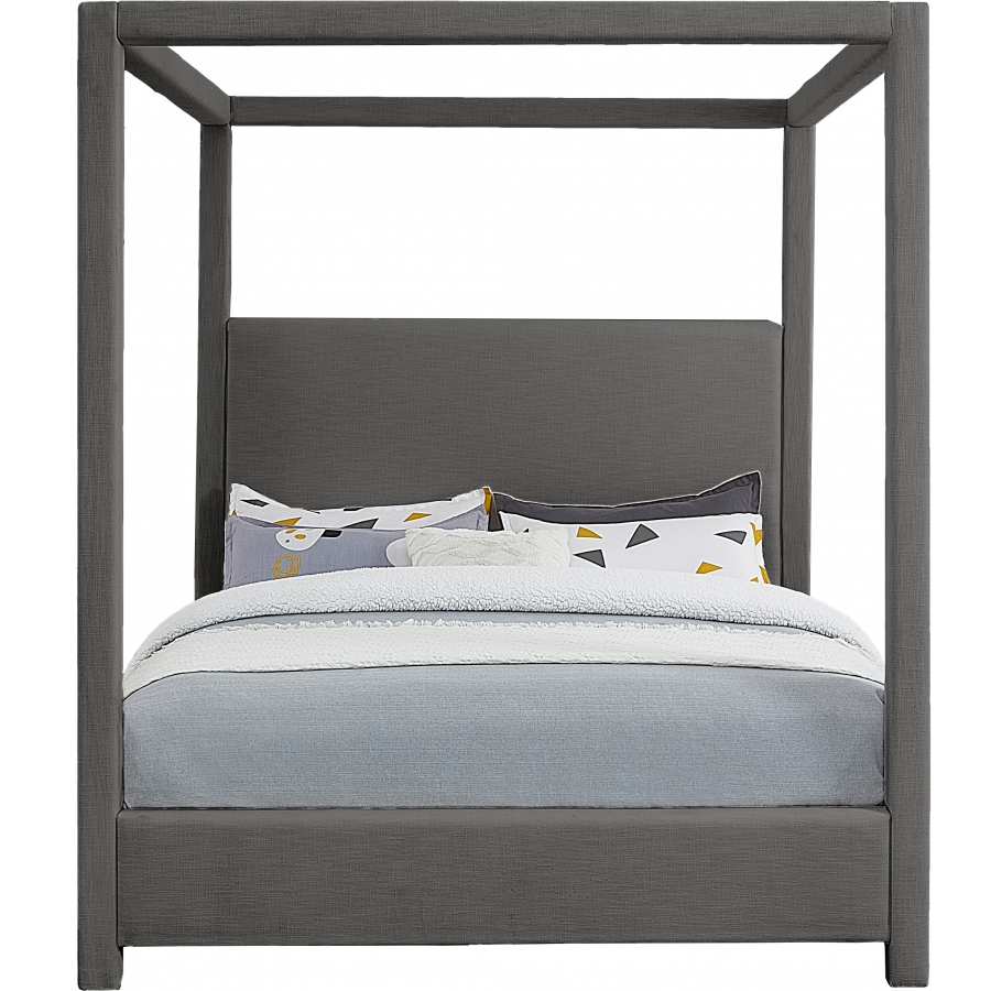 Emet Grey Linen Textured Fabric Upholstered Queen Bed