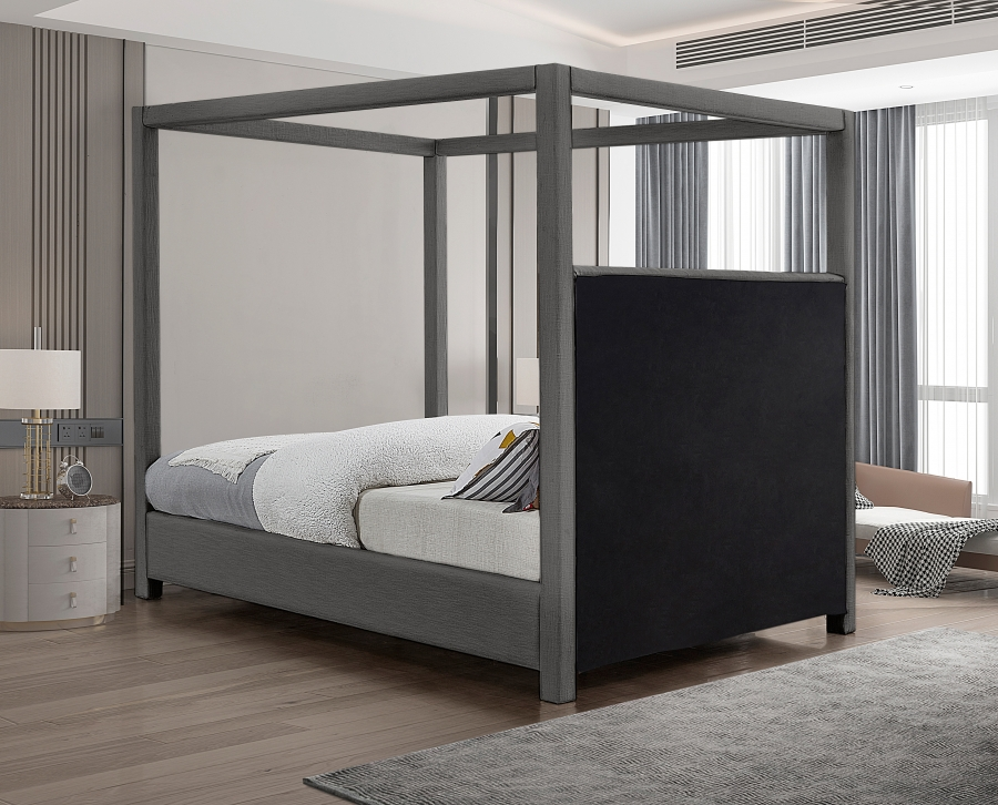 Emet Grey Linen Textured Fabric Upholstered Full Bed