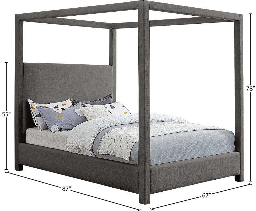 Emet Grey Linen Textured Fabric Upholstered Queen Bed
