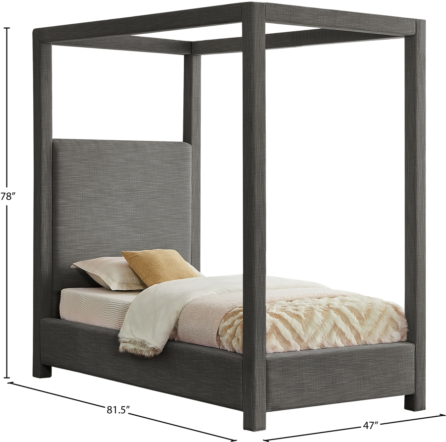 Emet Grey Linen Textured Fabric Upholstered Twin Bed