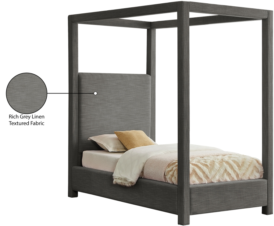 Emet Grey Linen Textured Fabric Upholstered Twin Bed
