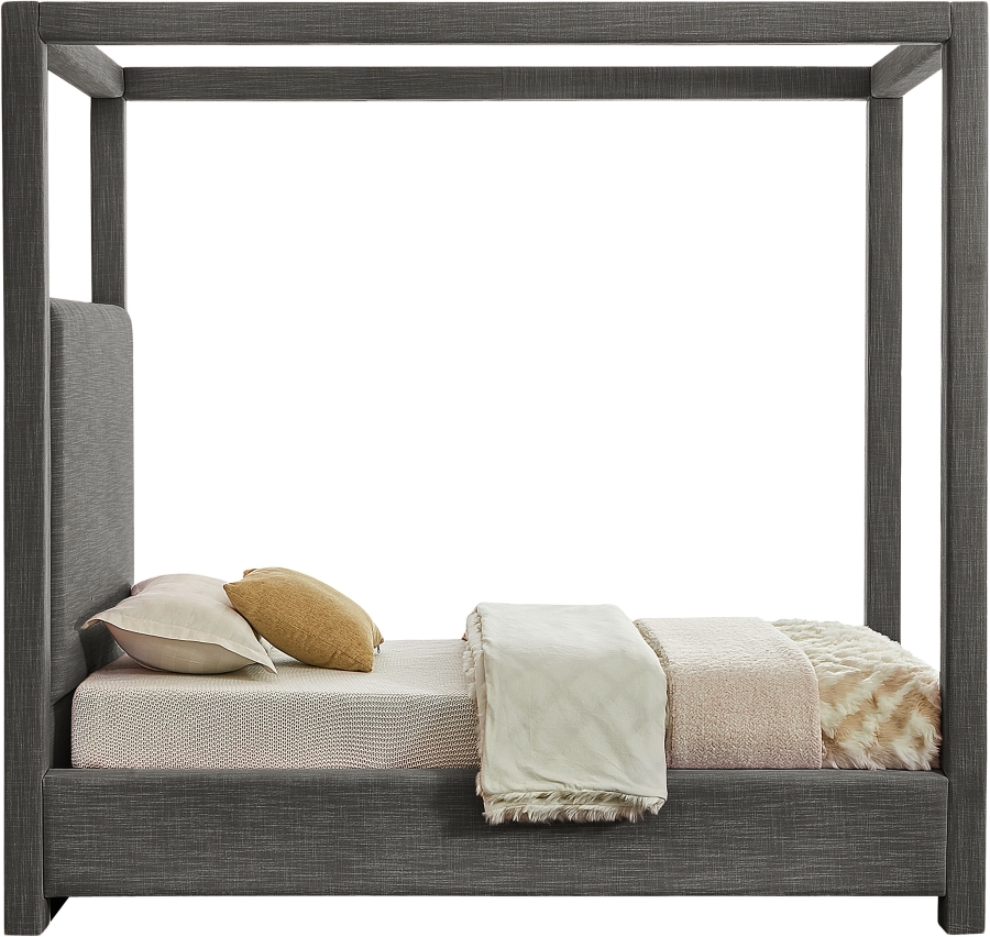 Emet Grey Linen Textured Fabric Upholstered Twin Bed