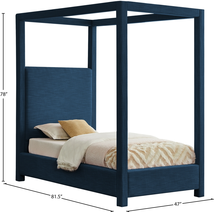 Emet Navy Linen Textured Fabric Upholstered Twin Bed