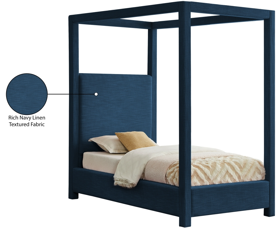 Emet Navy Linen Textured Fabric Upholstered Twin Bed