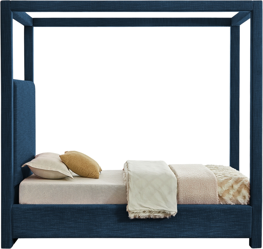 Emet Navy Linen Textured Fabric Upholstered Twin Bed