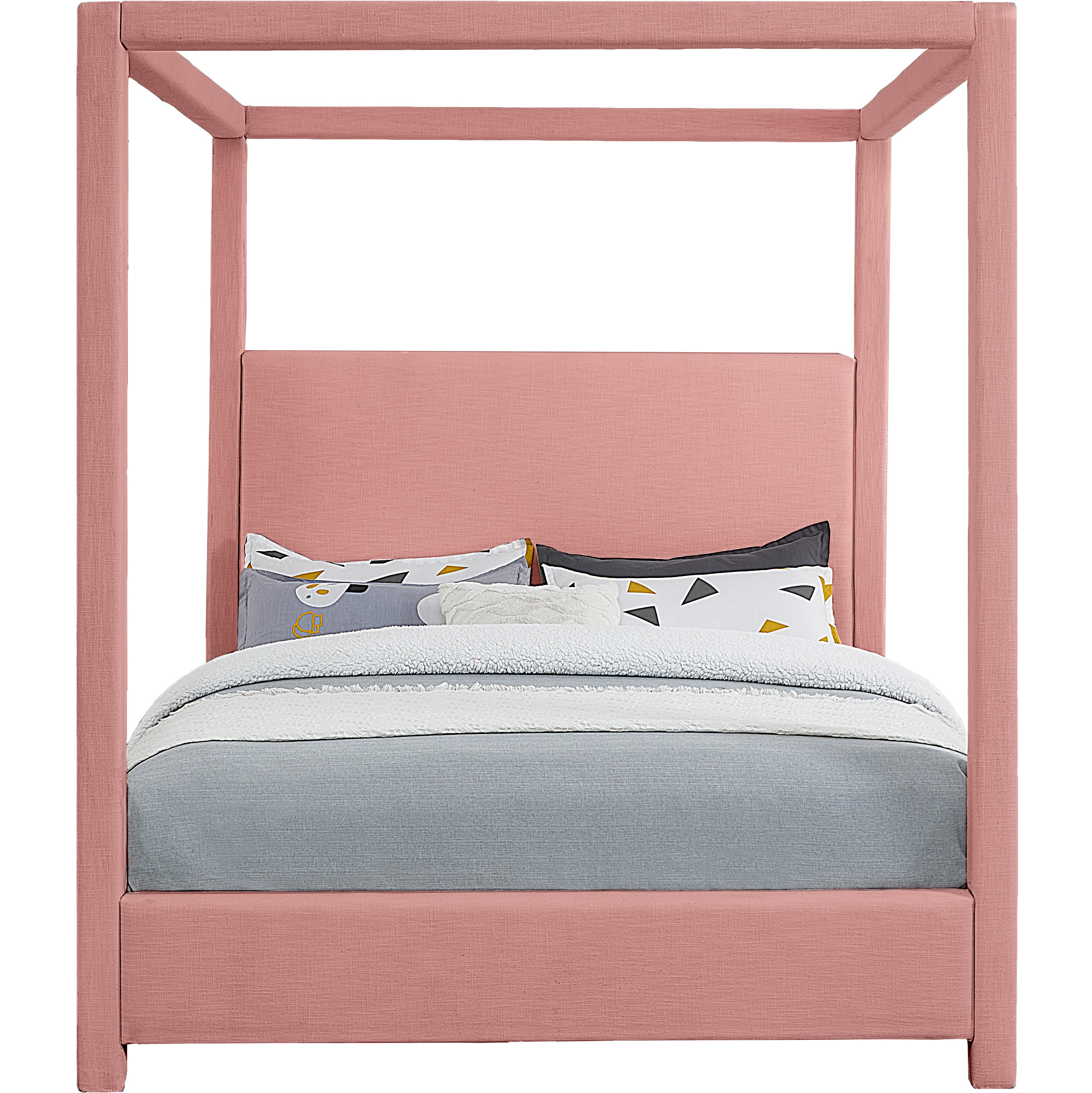 Emet Pink Linen Textured Fabric Upholstered King Bed