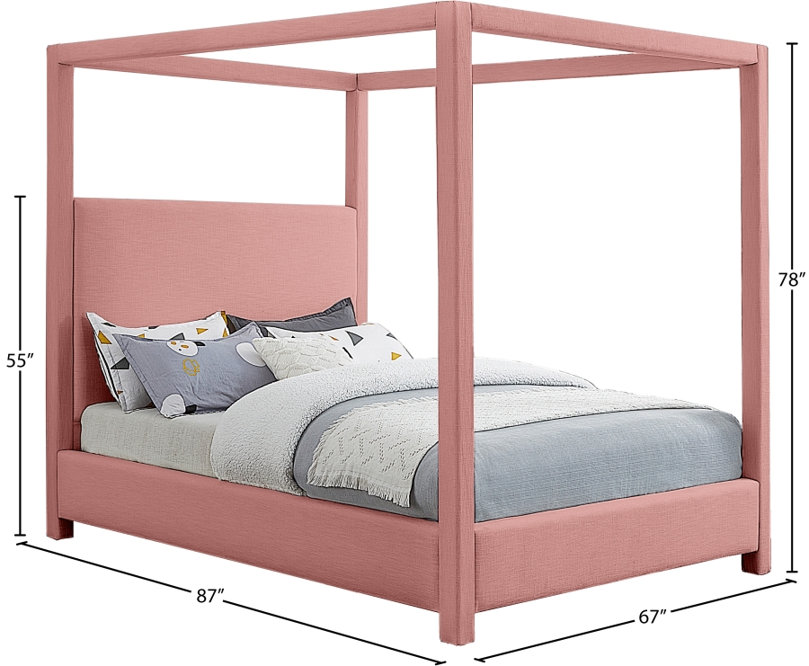 Emet Pink Linen Textured Fabric Upholstered Queen Bed