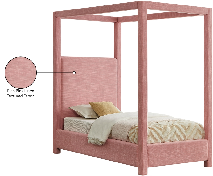 Emet Pink Linen Textured Fabric Upholstered Twin Bed
