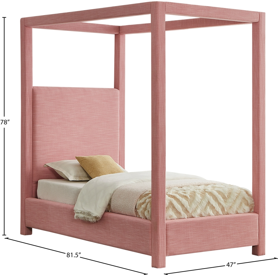 Emet Pink Linen Textured Fabric Upholstered Twin Bed