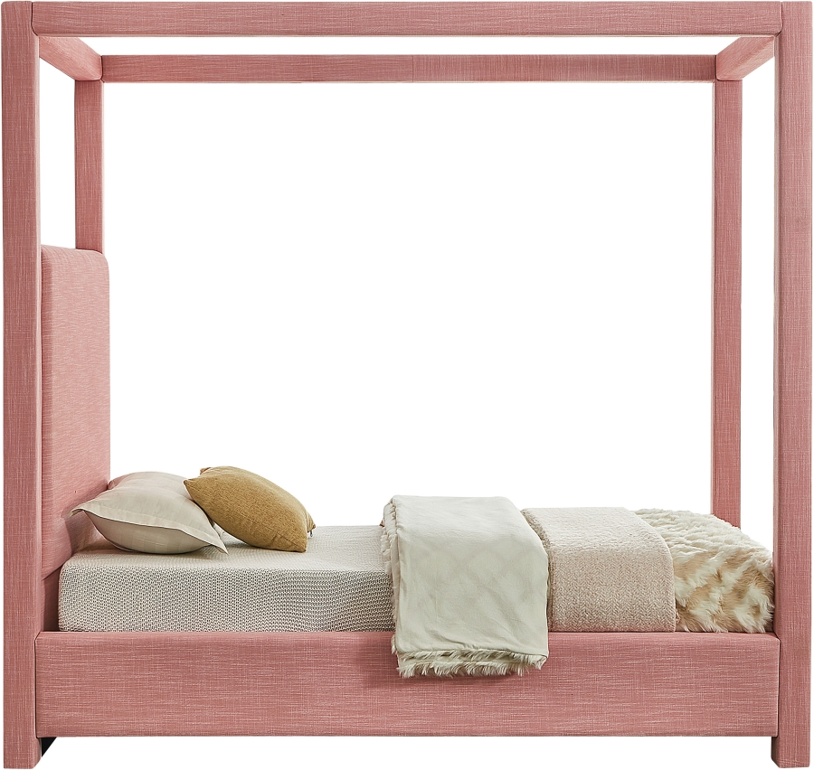 Emet Pink Linen Textured Fabric Upholstered Twin Bed