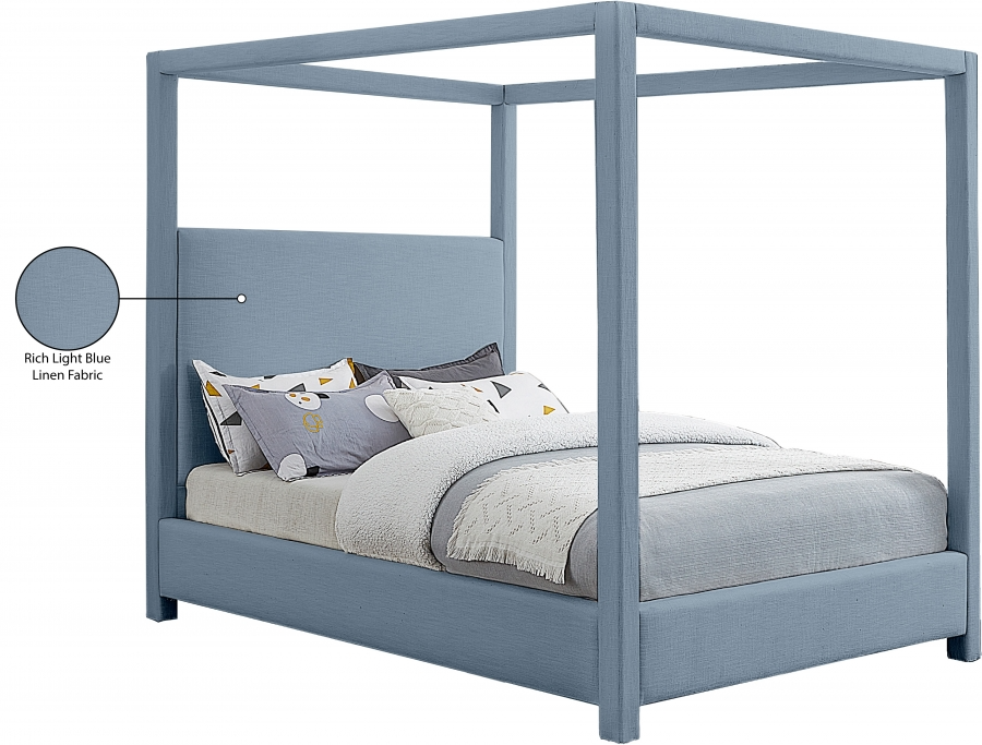Emet Skyblu Linen Textured Fabric Upholstered Full Bed