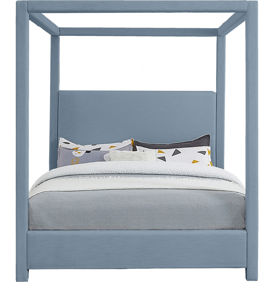 Emet Skyblue Linen Textured Fabric Upholstered Queen Bed