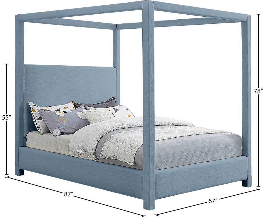 Emet Skyblue Linen Textured Fabric Upholstered Queen Bed