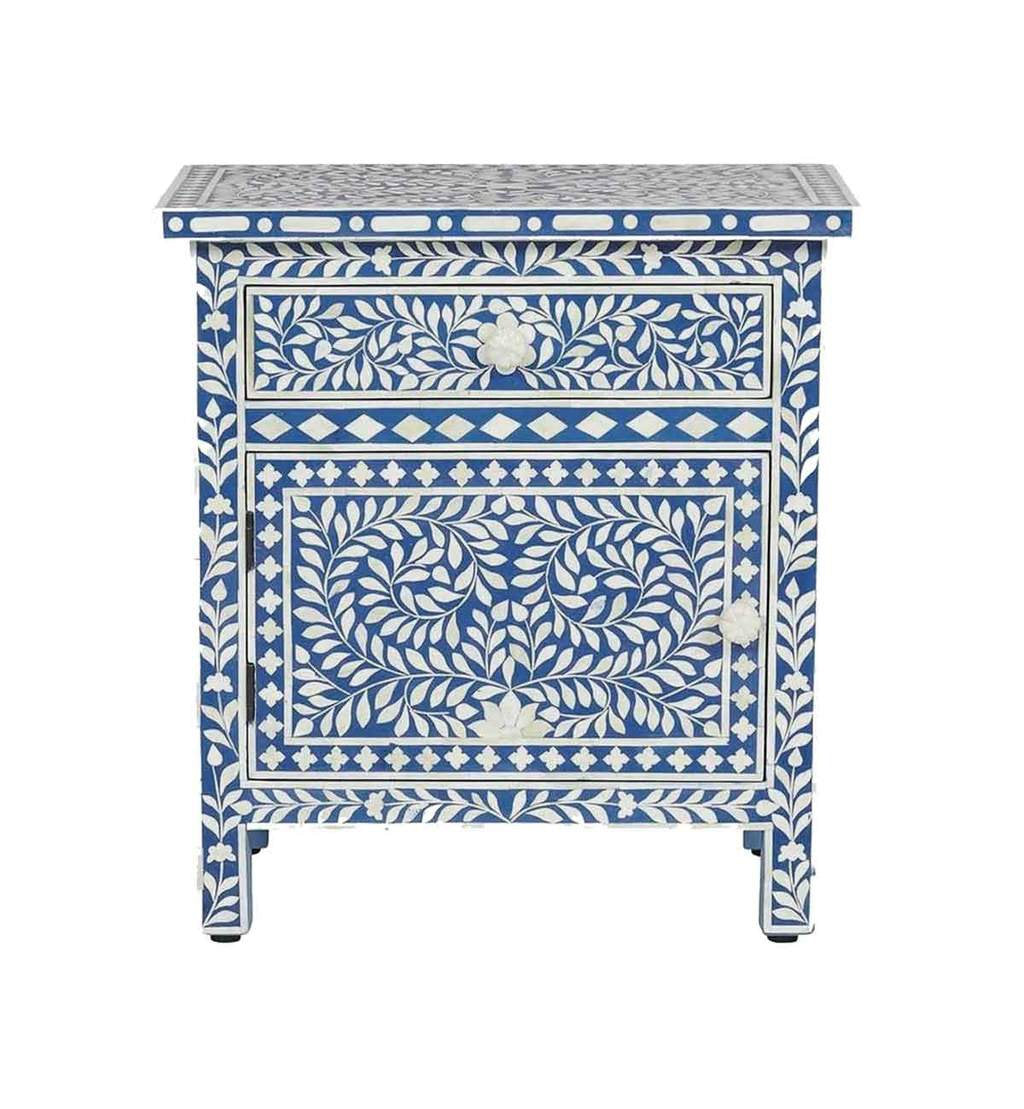 Large Floral Bone Inlay Bedside Table (Wholesale Only)