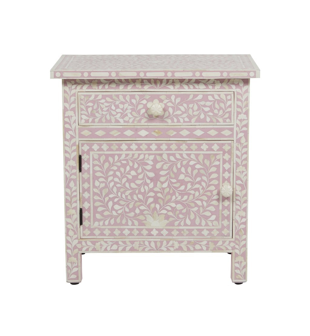 Large Floral Bone Inlay Bedside Table (Wholesale Only)