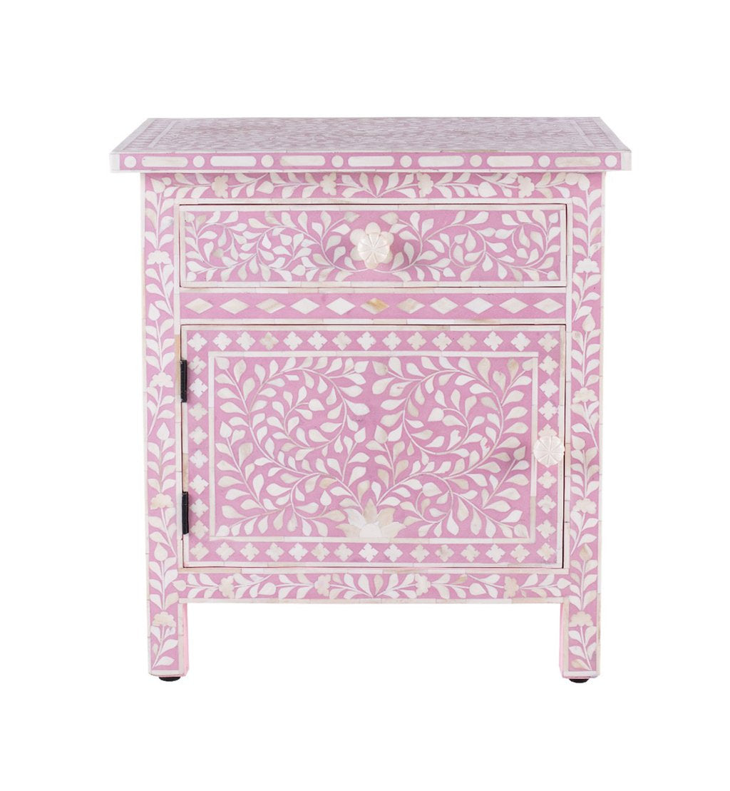 Large Floral Bone Inlay Bedside Table (Wholesale Only)