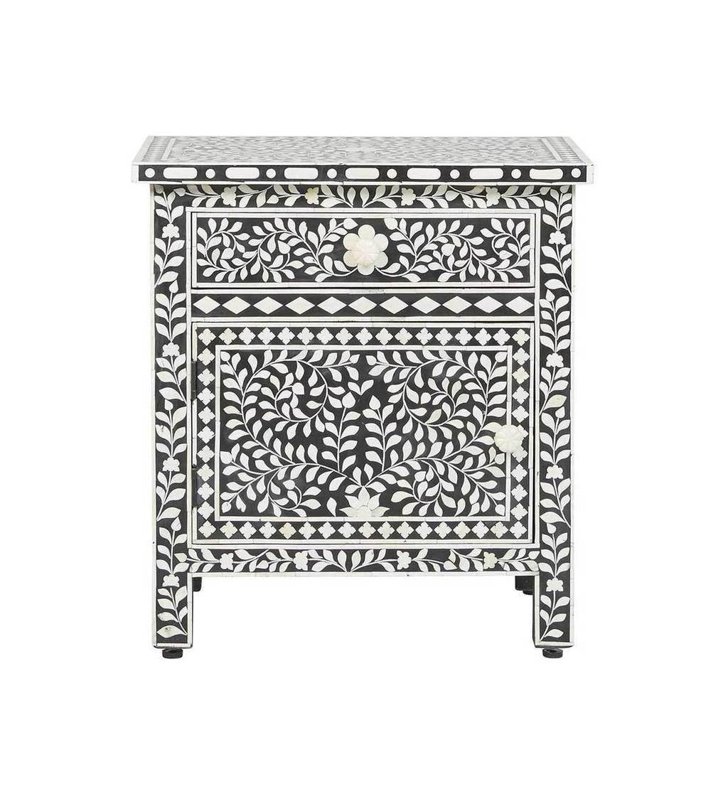 Large Floral Bone Inlay Bedside Table (Wholesale Only)