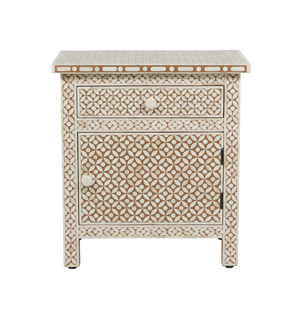 Large Floral Bone Inlay Bedside Table (Wholesale Only)