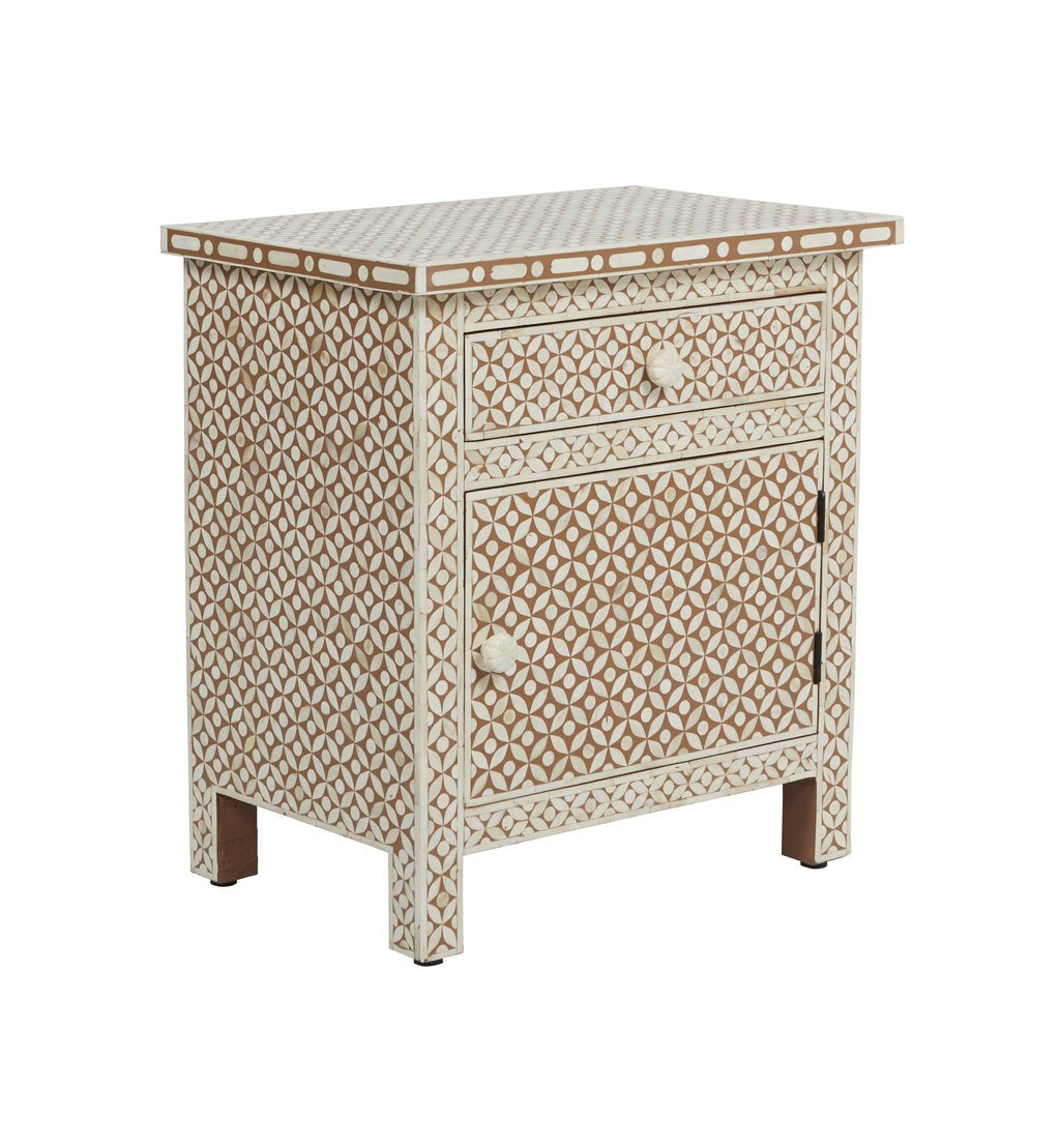 Large Floral Bone Inlay Bedside Table (Wholesale Only)