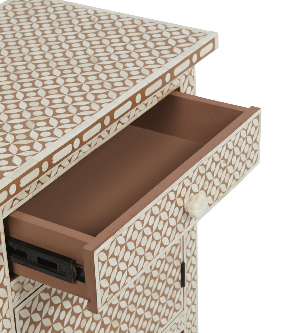 Large Floral Bone Inlay Bedside Table (Wholesale Only)